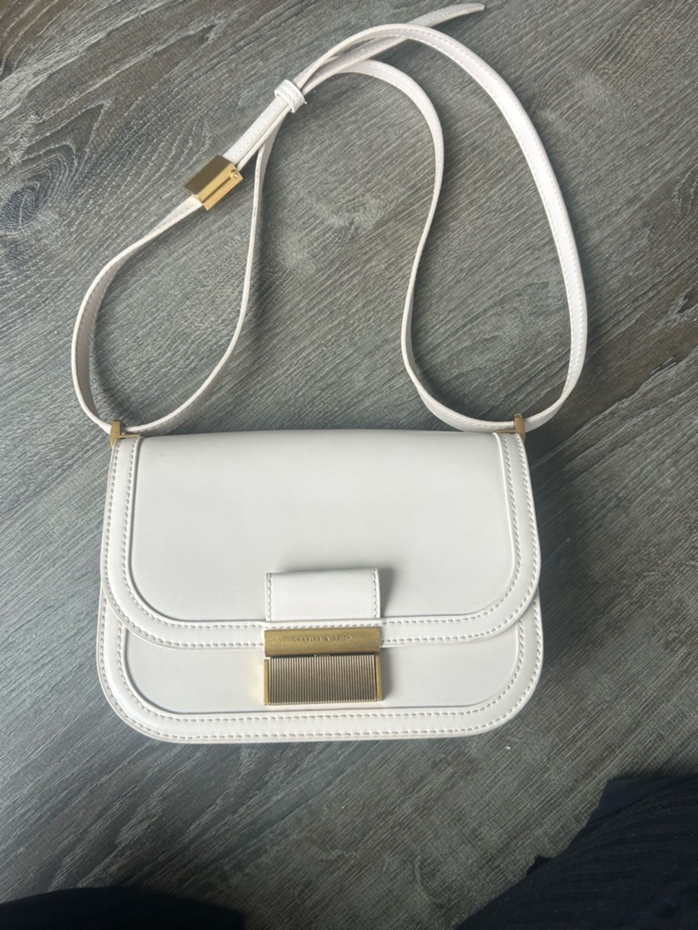 Charles & Keith White Shoulder Bag with Gold Hardware